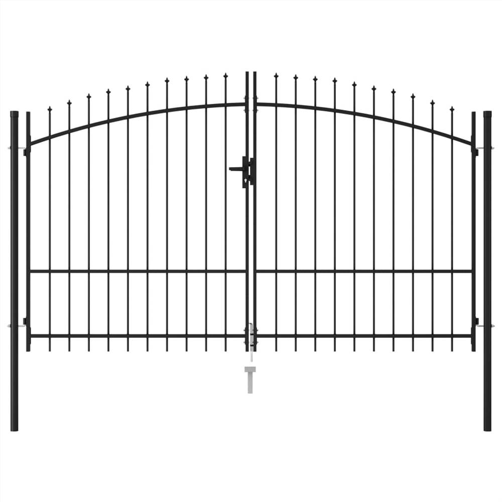 

Fence Gate Double Door with Spike Top Steel 3x2 m Black