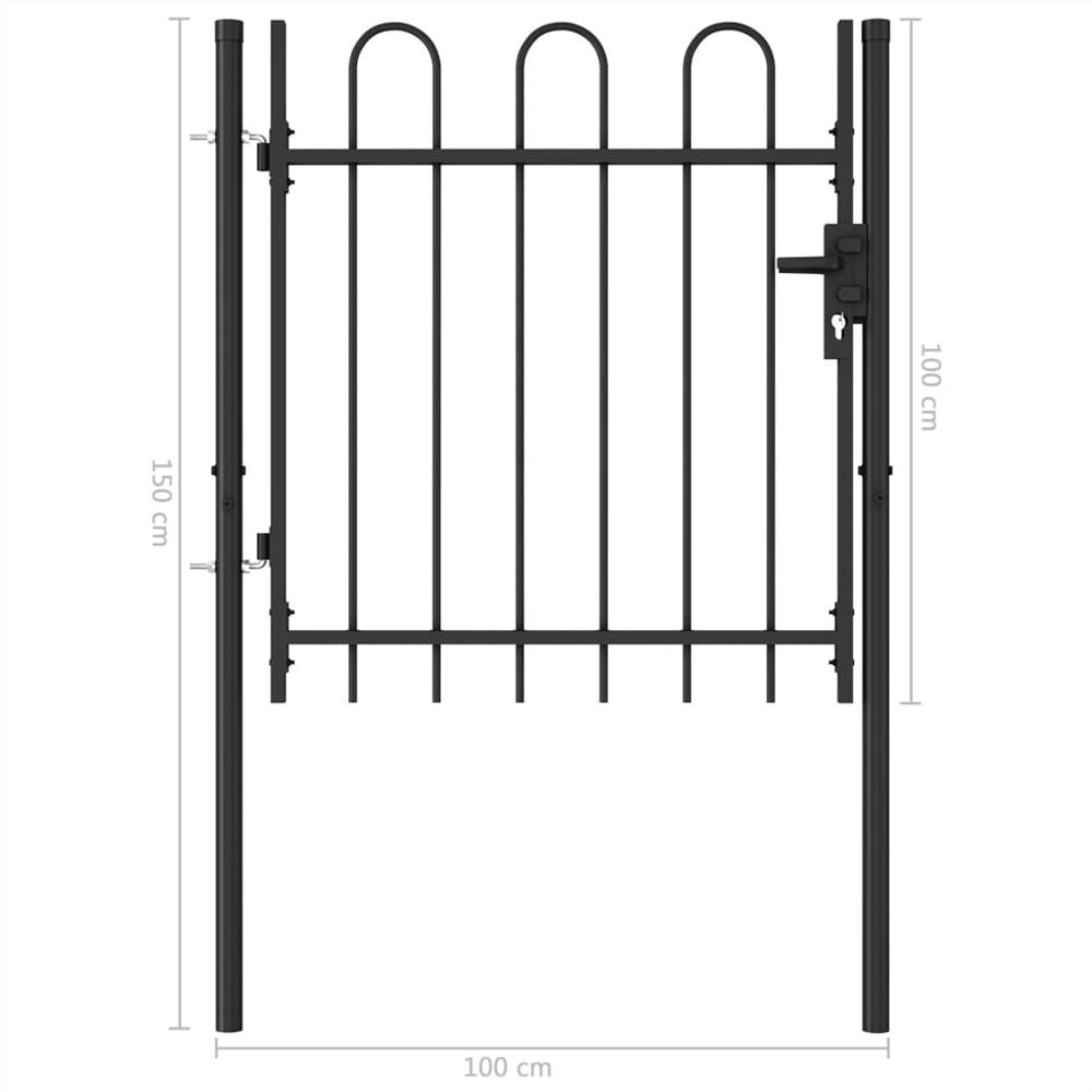 Fence Gate Single Door with Arched Top Steel 1x1 m Black