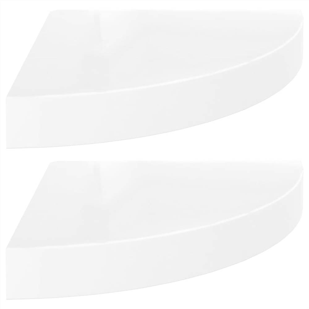 Floating Corner Shelves 2 pcs High Gloss White 25x25x3.8 cm MDF