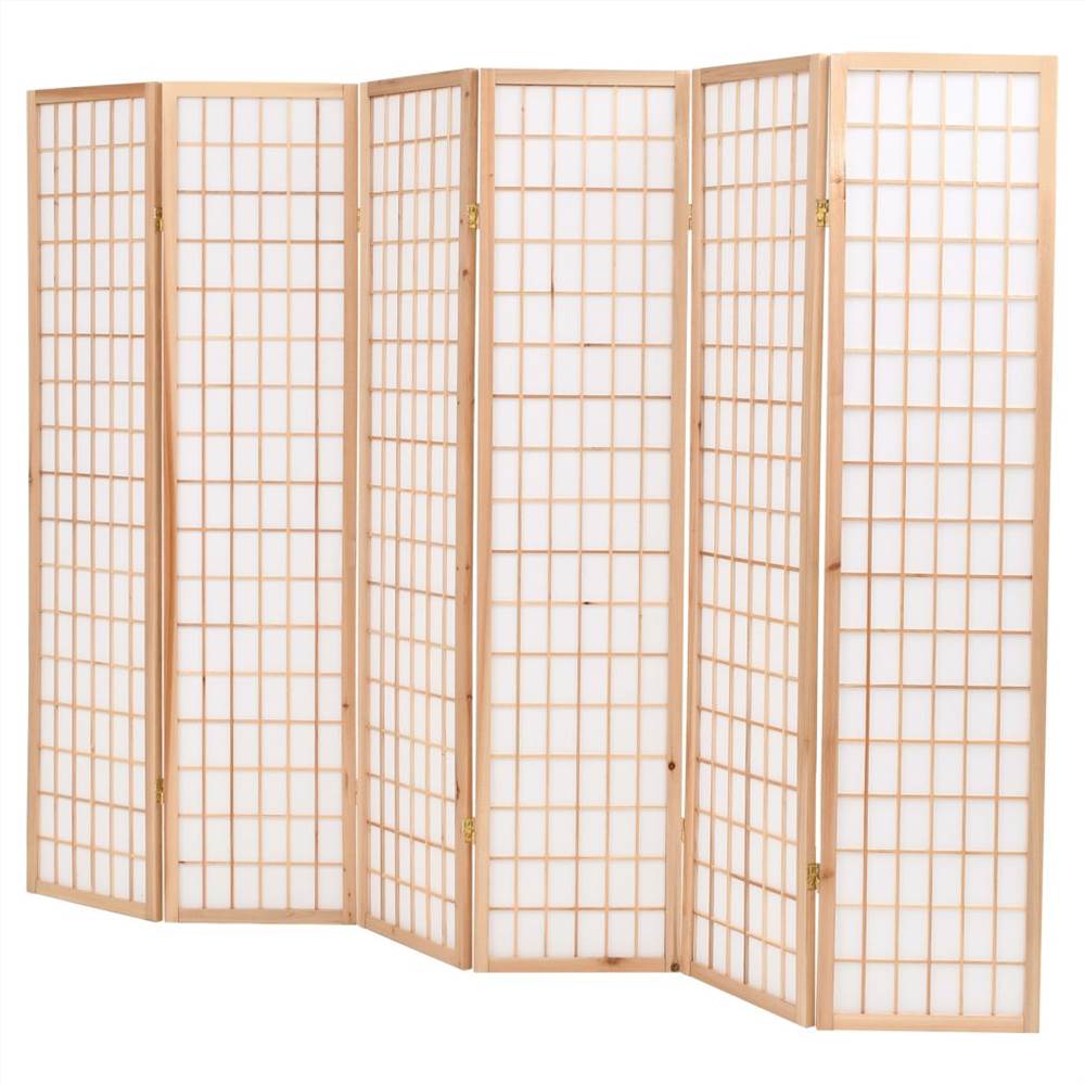 Folding 6-Panel Room Divider Japanese Style 240x170 cm Natural