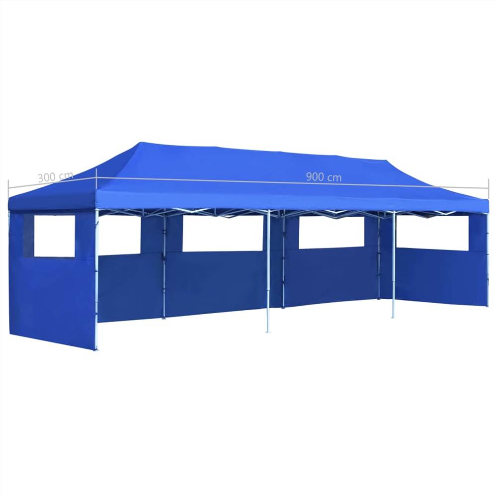 Folding Pop-up Party Tent with 5 Sidewalls 3x9 m Blue