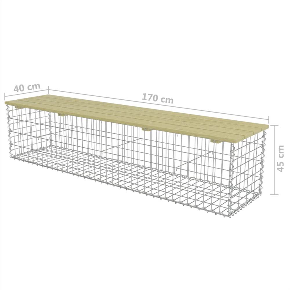 Gabion Bench 170 cm Galvanised Steel and Pinewood