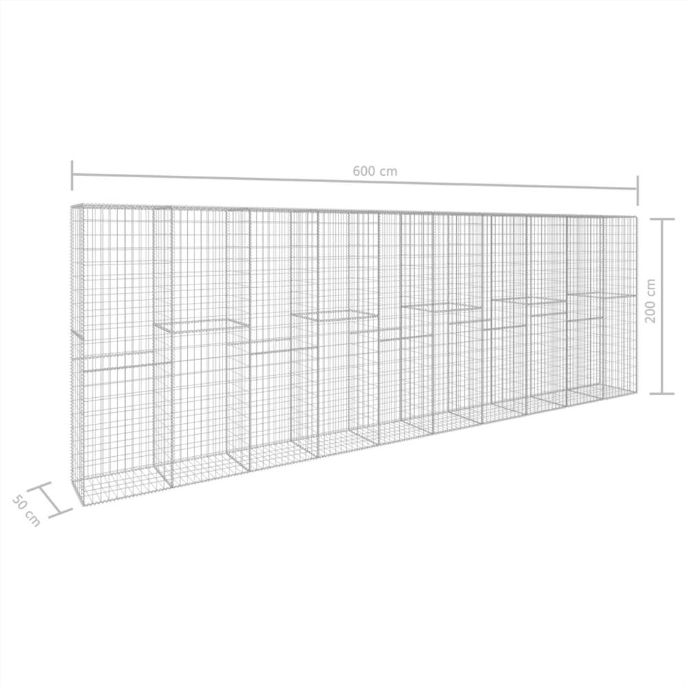 Gabion Wall with Cover Galvanised Steel 600x50x200 cm