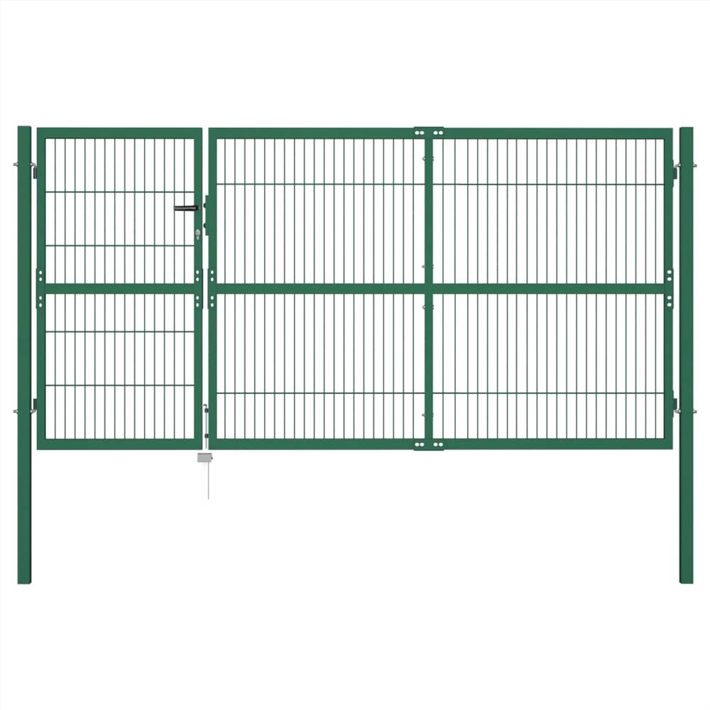 

Garden Fence Gate with Posts 350x140 cm Steel Green