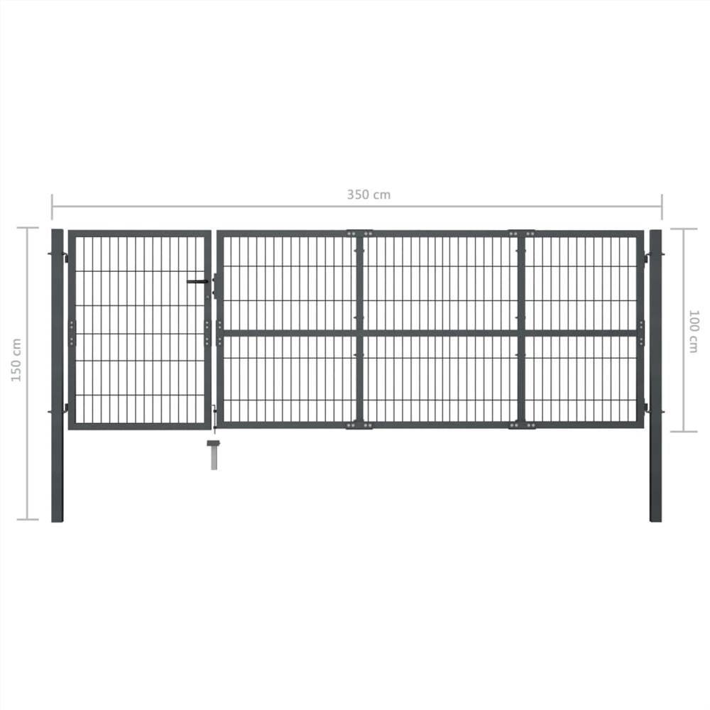 Garden Gate with Posts Steel 350x100 cm Anthracite