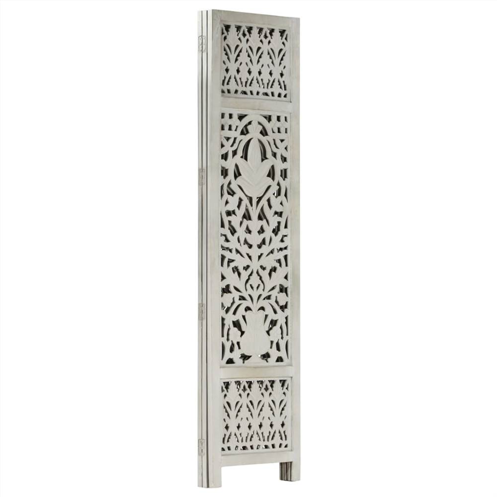 Hand Carved 3-Panel Room Divider Grey 120x165 cm Solid Mango Wood