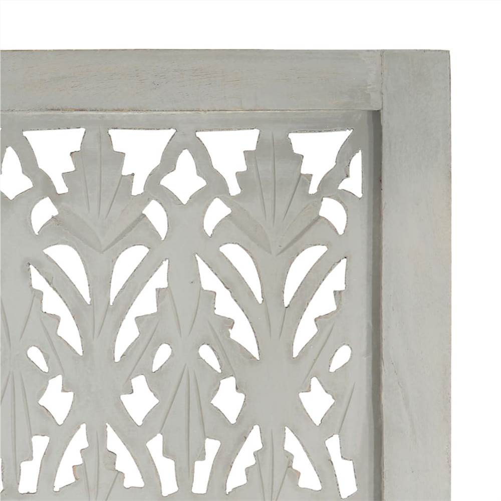 Hand Carved 3-Panel Room Divider Grey 120x165 cm Solid Mango Wood