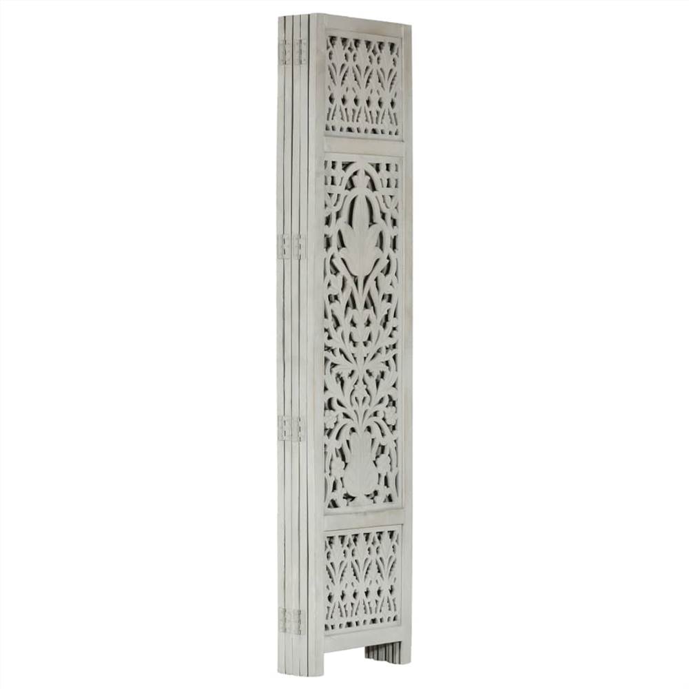 Hand Carved 5-Panel Room Divider Grey 200x165 cm Solid Mango Wood