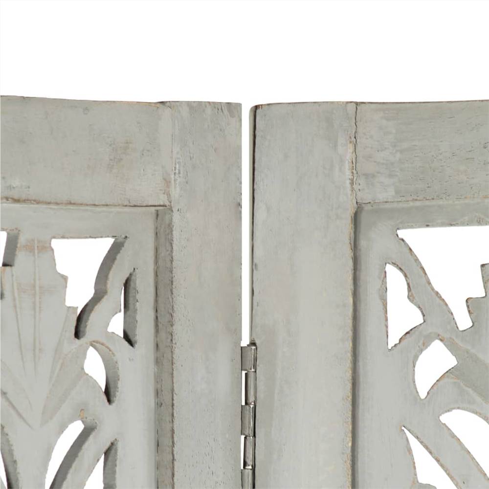 Hand Carved 5-Panel Room Divider Grey 200x165 cm Solid Mango Wood