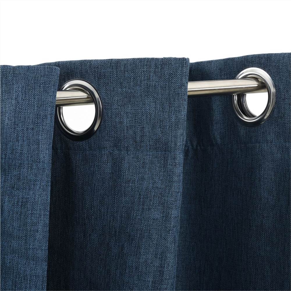 Linen-Look Blackout Curtains with Grommets Blue 290x245cm