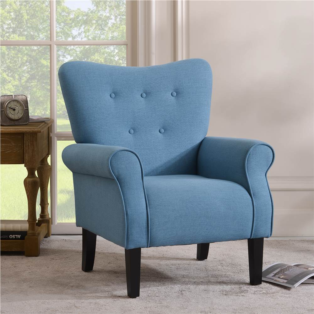 Modern Wing Back Accent Chair Roll Arm Living Room Cushion with Wooden Legs,Blue