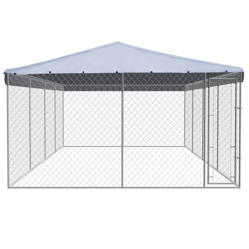 Outdoor Dog Kennel with Roof Galvanised Steel 8x4x2.4 m