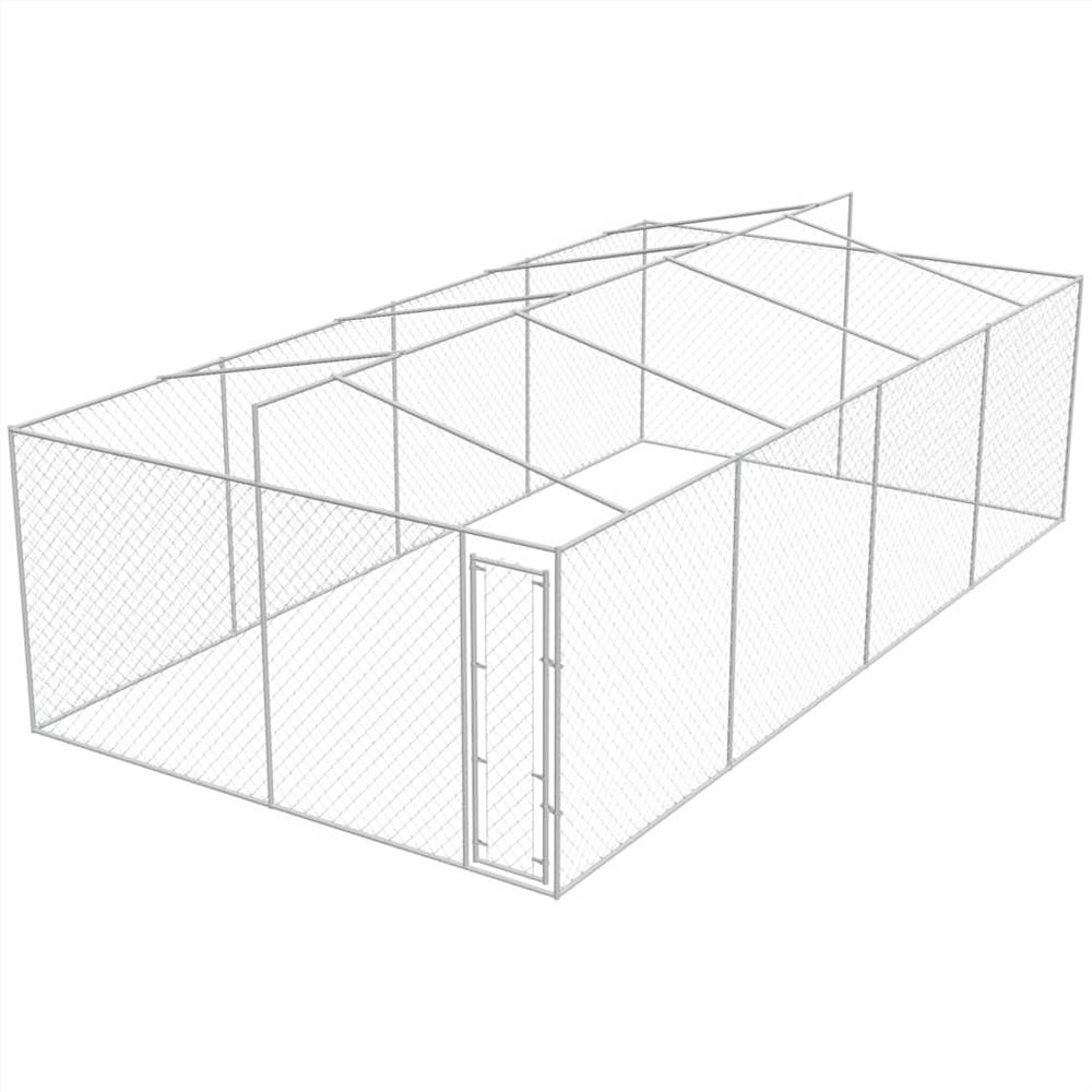 Outdoor Dog Kennel with Roof Galvanised Steel 8x4x2.4 m