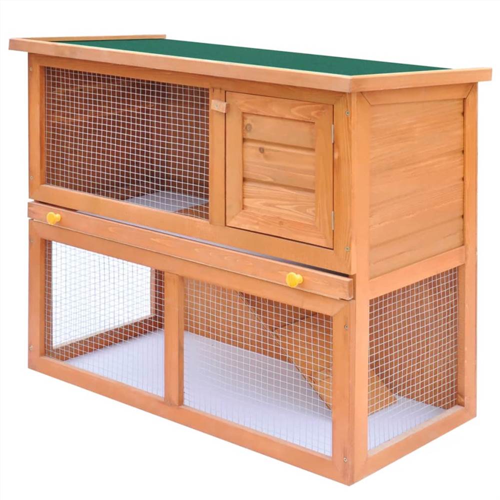ZSQ 70-Inch Wooden Rabbit Hutch Outdoor Pet House Cage for Small Animals with 2 Run Play Area 