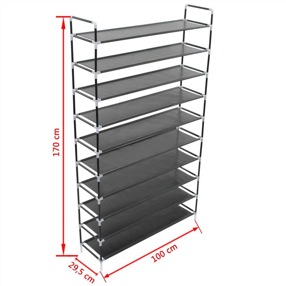 Shoe Rack with 10 Shelves Metal and Non-woven Fabric Black