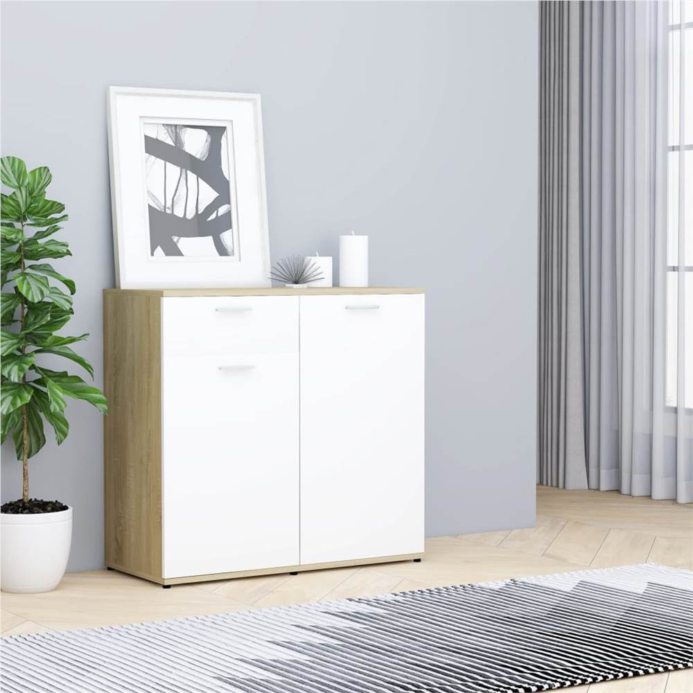 

Sideboard White and Sonoma Oak 80x36x75 cm Chipboard