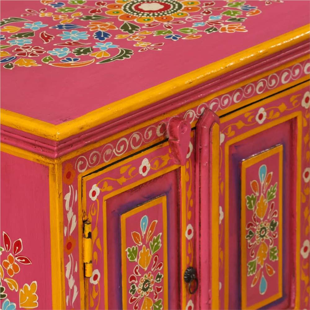 TV Cabinet Solid Mango Wood Pink Hand Painted