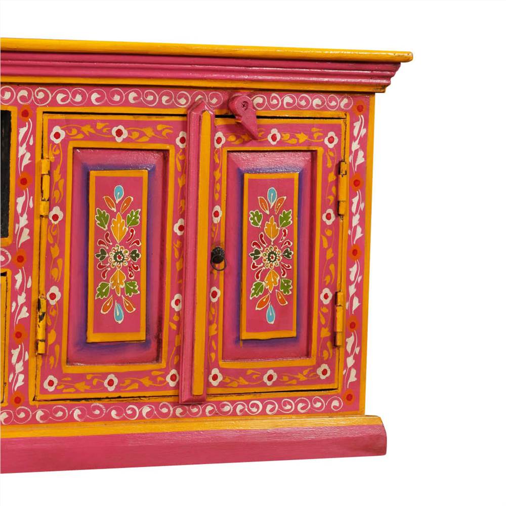 TV Cabinet Solid Mango Wood Pink Hand Painted