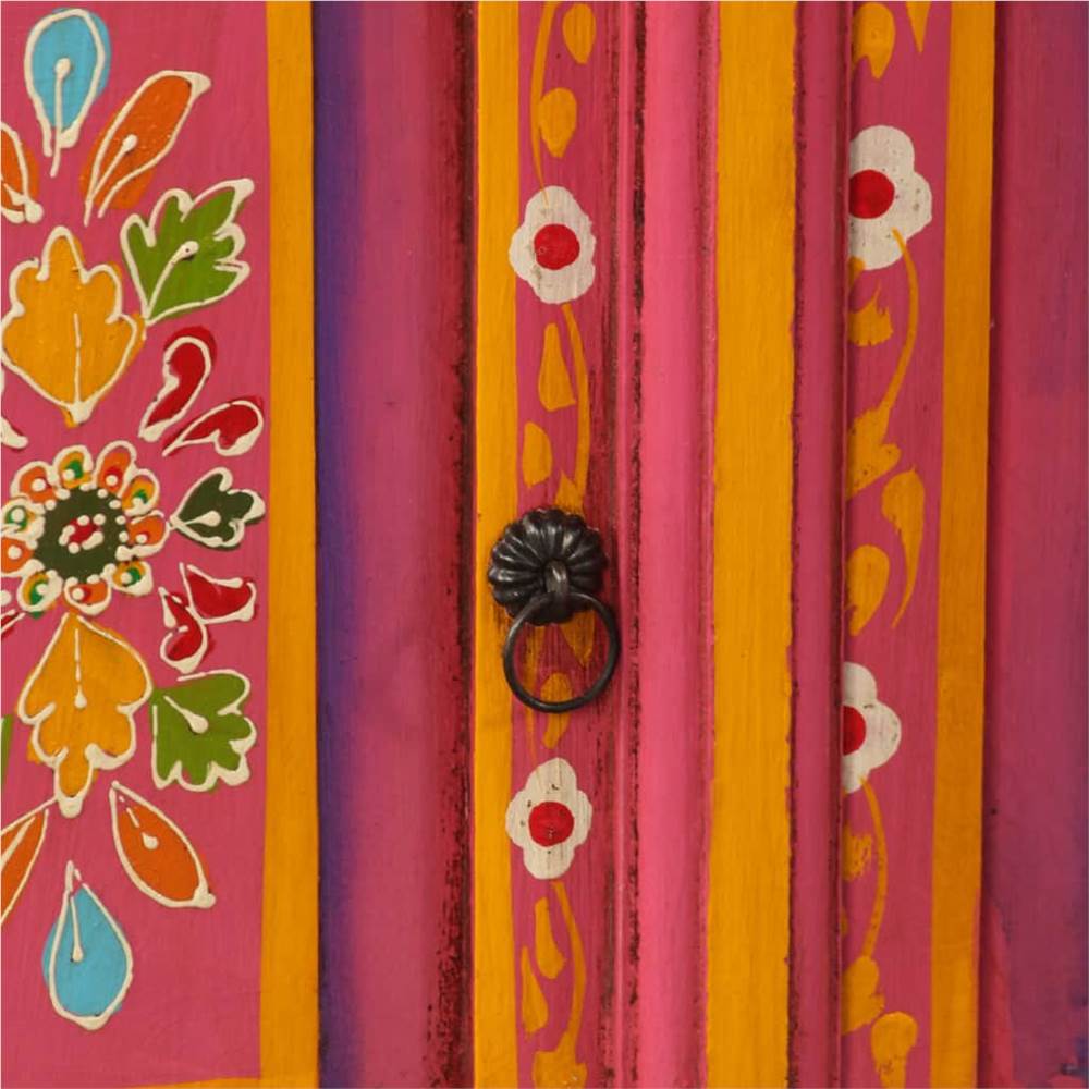 TV Cabinet Solid Mango Wood Pink Hand Painted