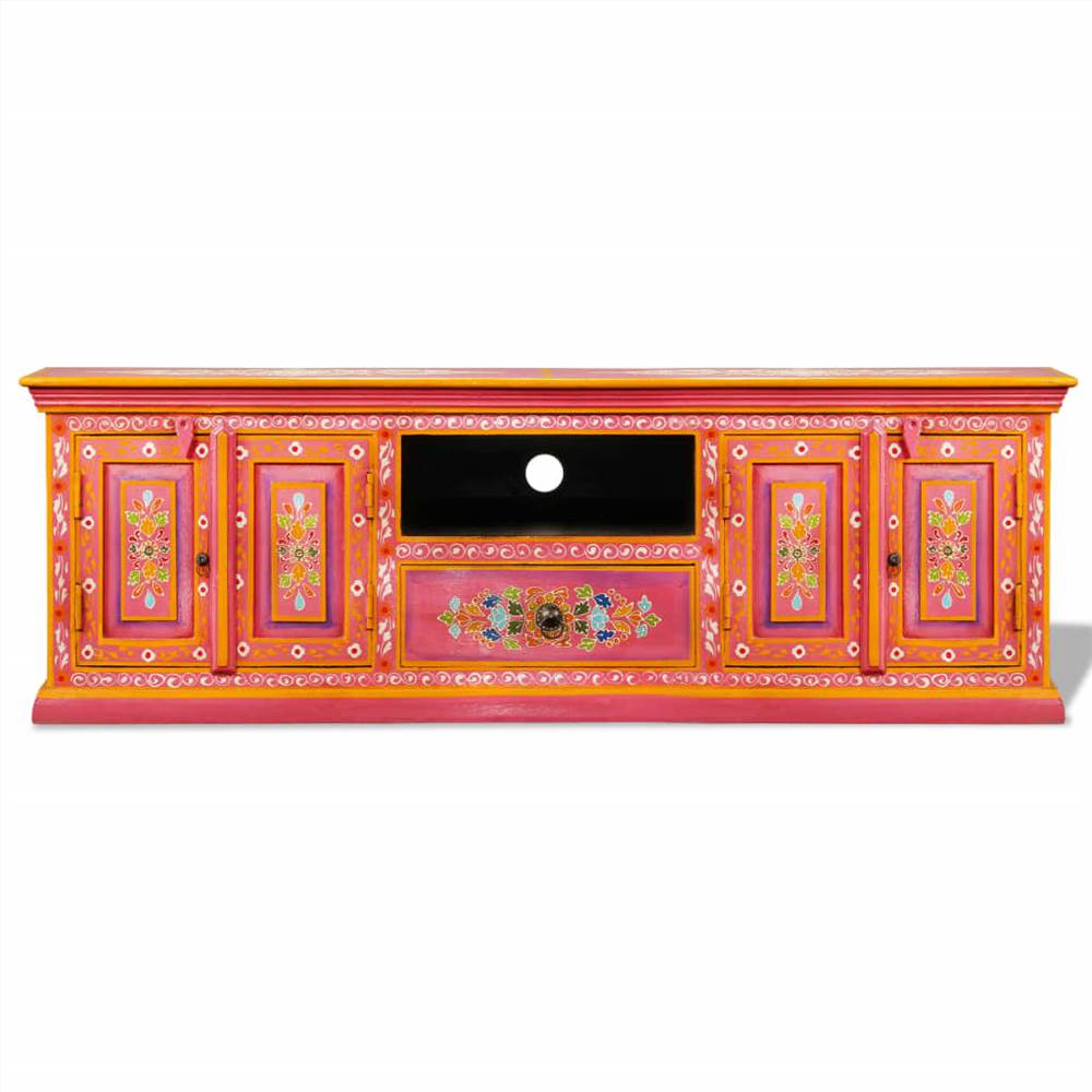 TV Cabinet Solid Mango Wood Pink Hand Painted