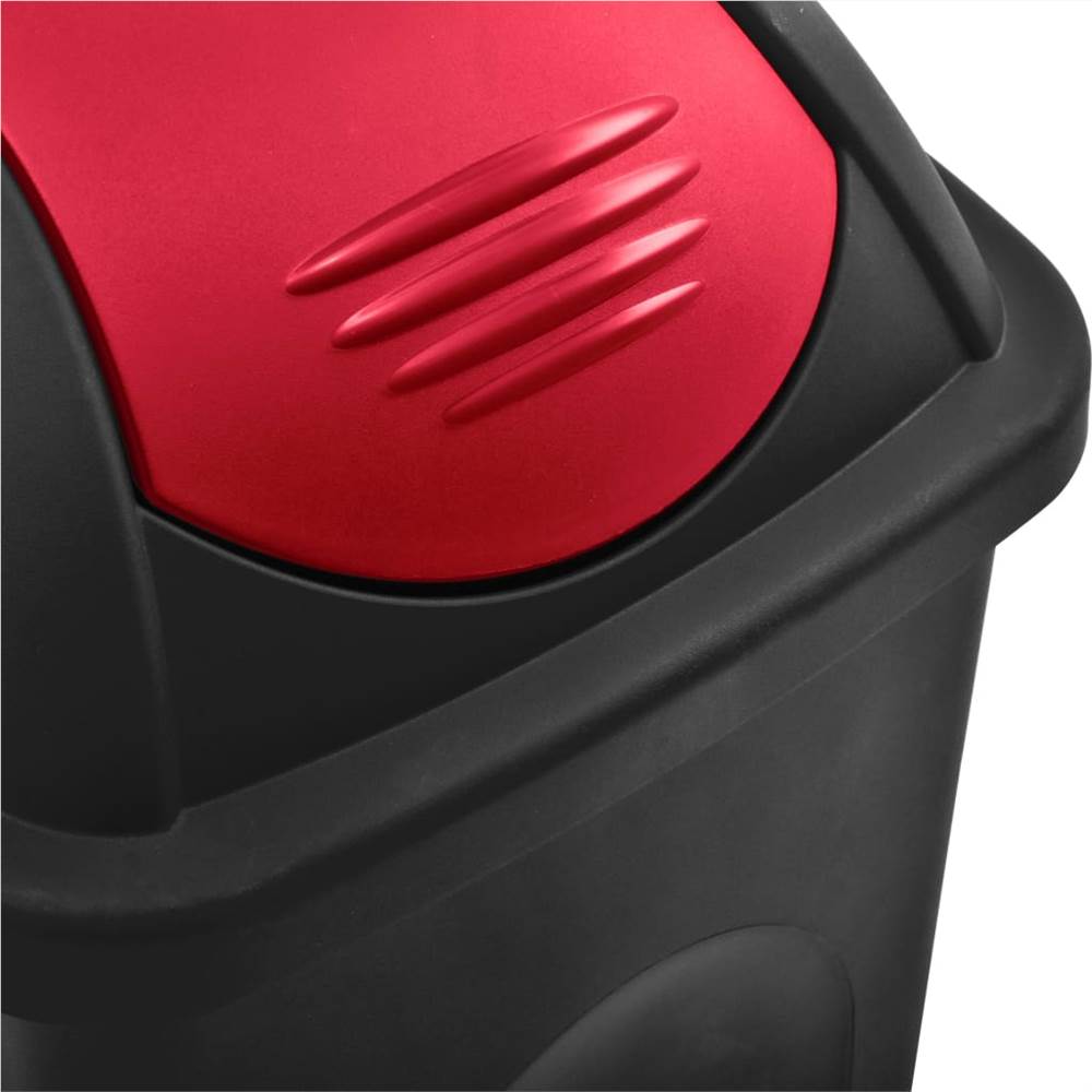 Trash Bin with Swing Lid 60L Black and Red