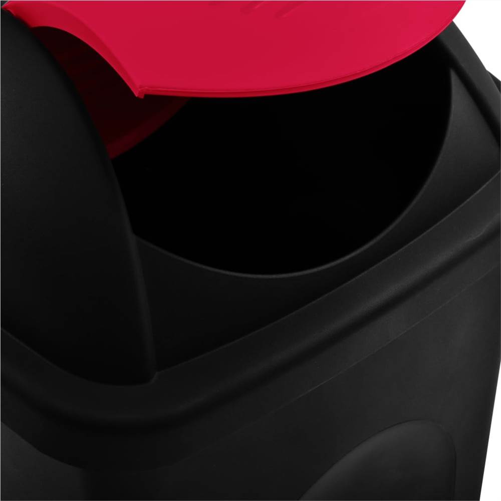 Trash Bin with Swing Lid 60L Black and Red