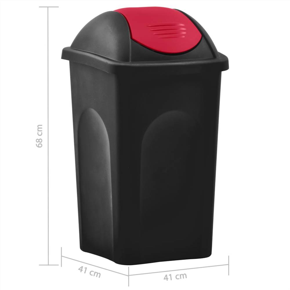 Trash Bin with Swing Lid 60L Black and Red