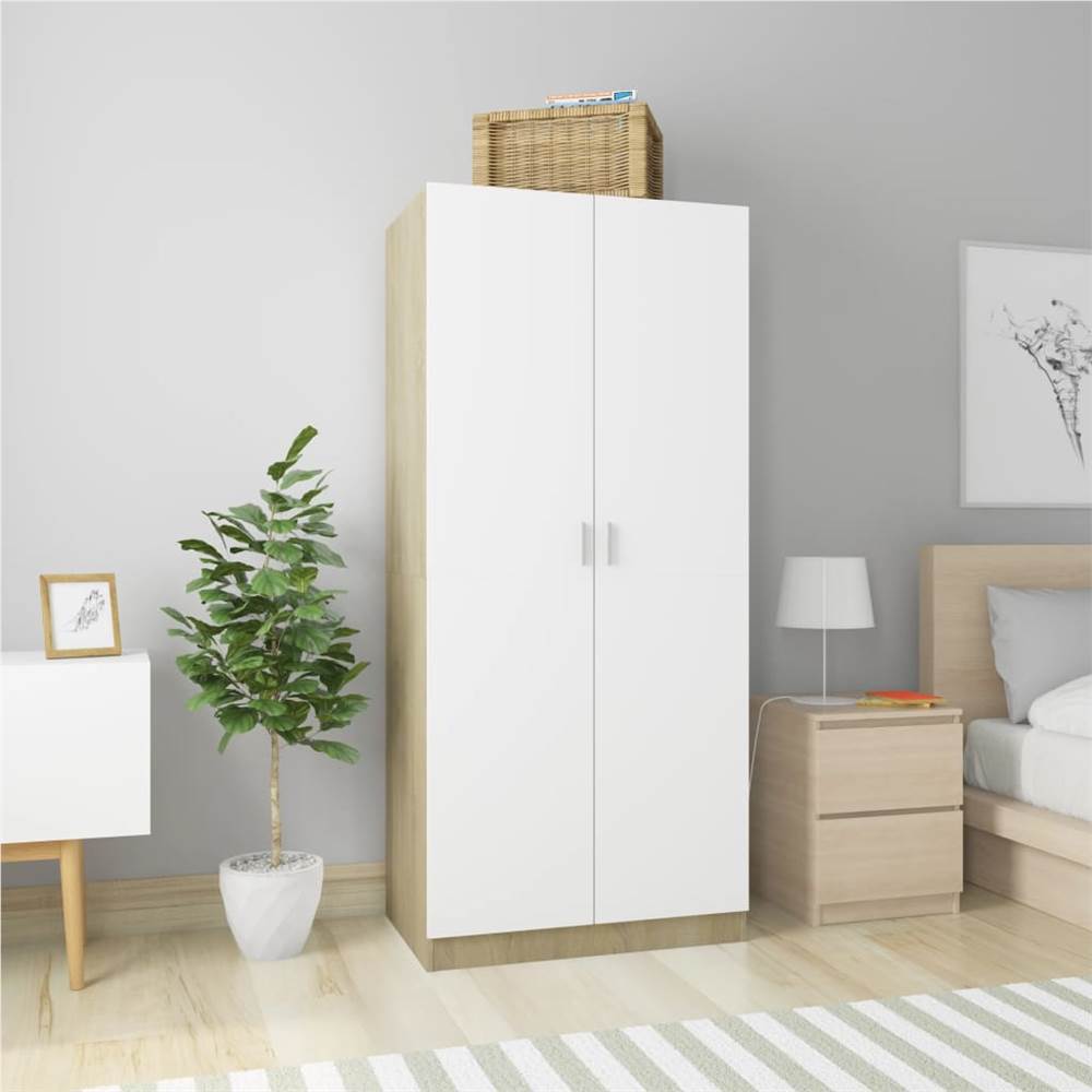 

Wardrobe White and Sonoma Oak 80x52x180 cm Chipboard