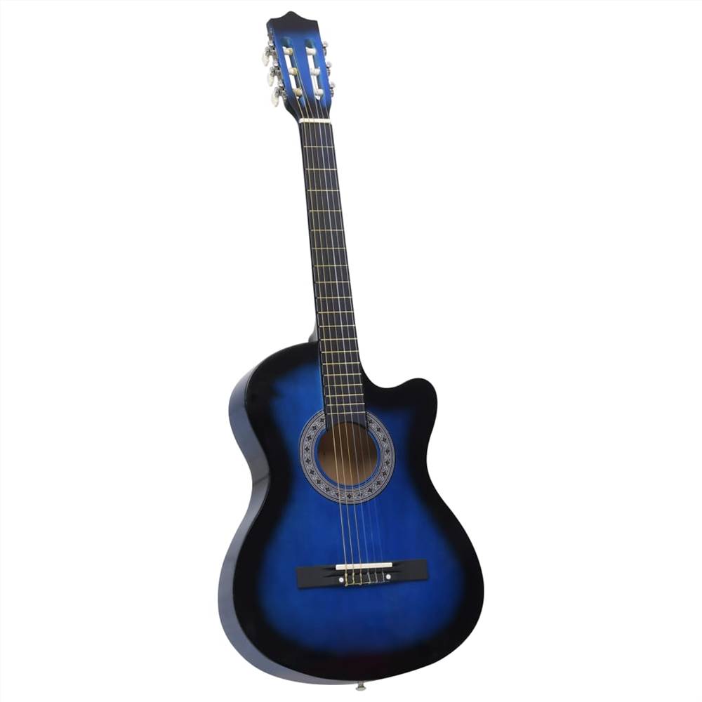 Western Acoustic Cutaway Guitar with 6 Strings Blue Shaded 38