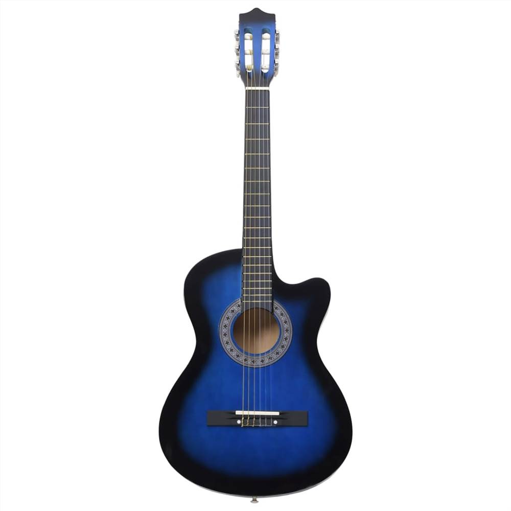 Western Acoustic Cutaway Guitar with 6 Strings Blue Shaded 38