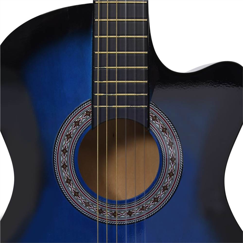 Western Acoustic Cutaway Guitar with 6 Strings Blue Shaded 38