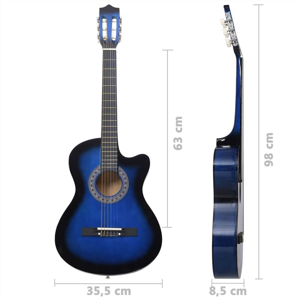 Western Acoustic Cutaway Guitar with 6 Strings Blue Shaded 38