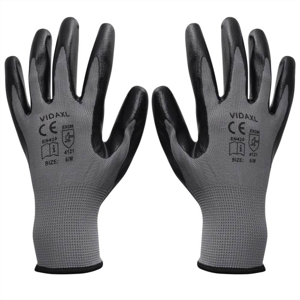 

Work Gloves Nitrile 24 Pairs Grey and Black Size 9/L