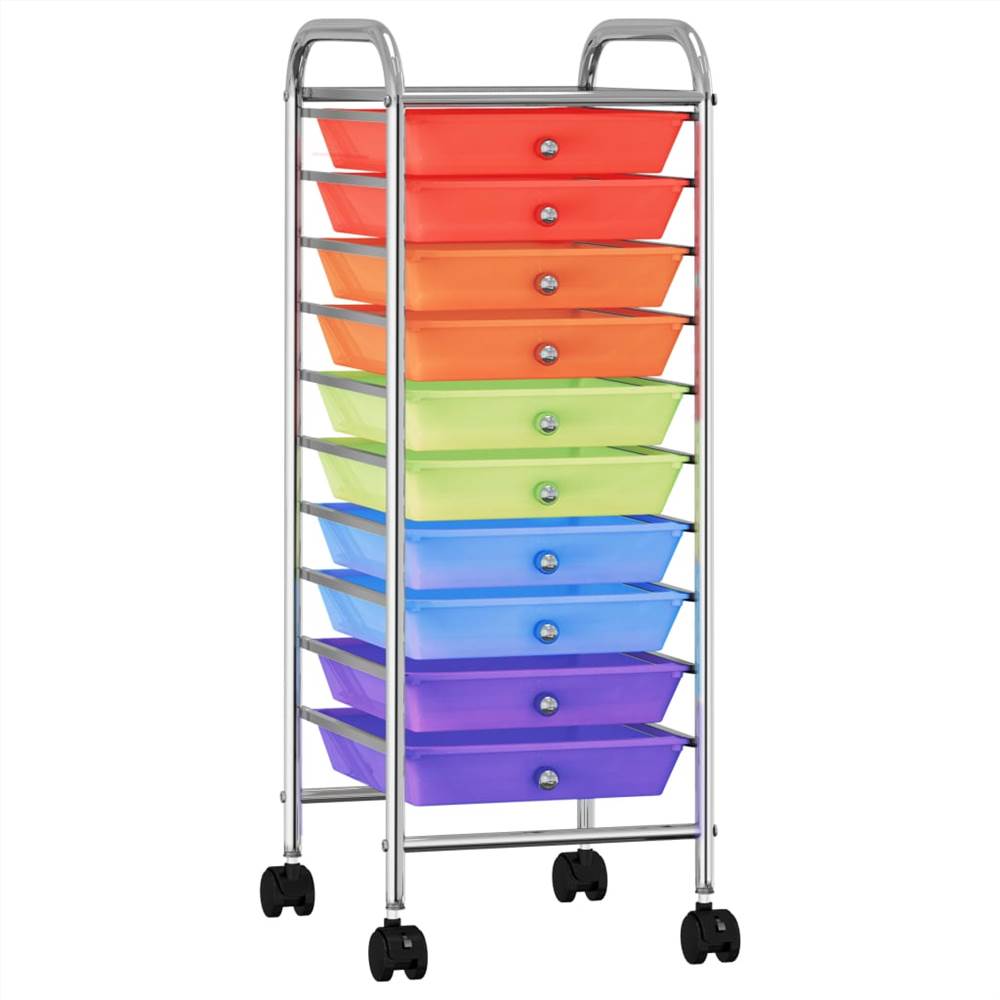 

10-Drawer Mobile Storage Trolley Multicolour Plastic