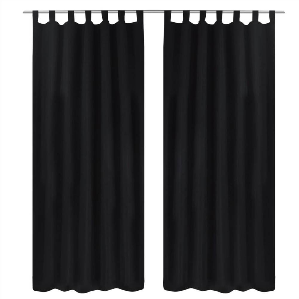 2 pcs Black Micro-Satin Curtains with Loops 140 x 175 cm