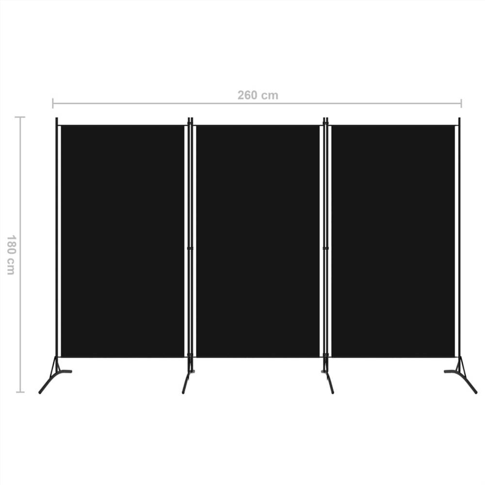 3-Panel Room Divider Black 260x180 cm