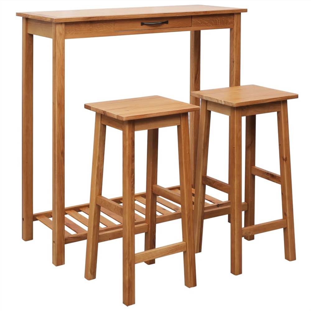 

3 Piece Bar Set Solid Oak Wood