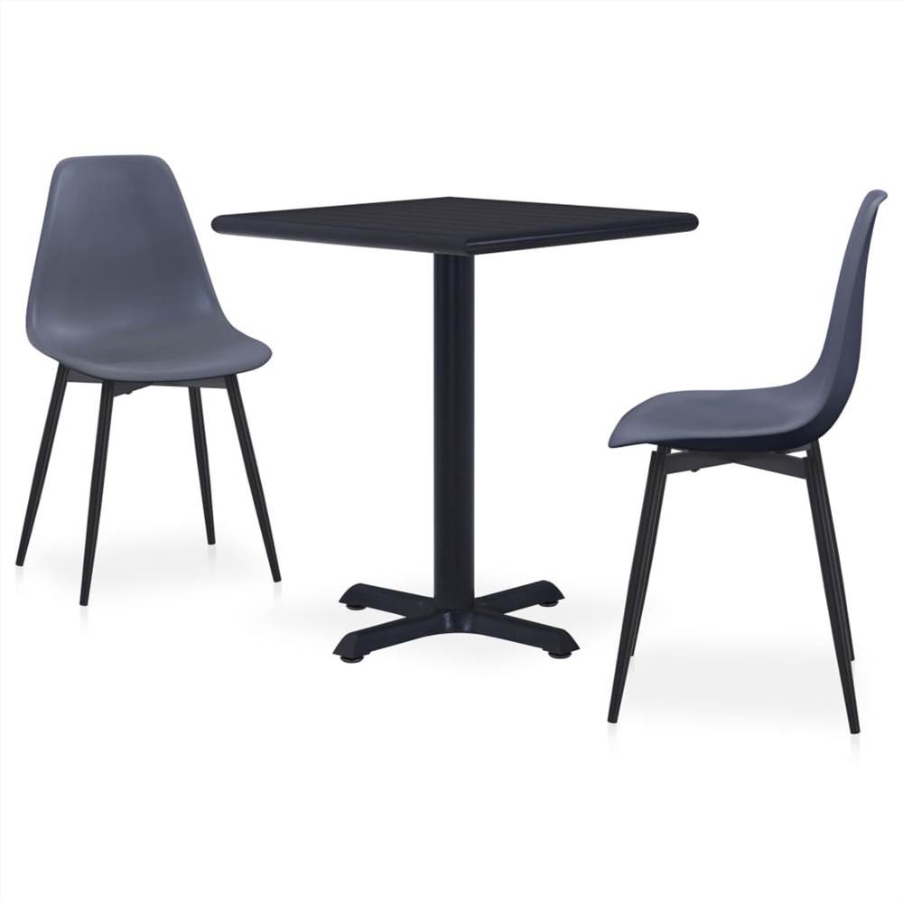 

3 Piece Outdoor Dining Set Metal and PP Grey