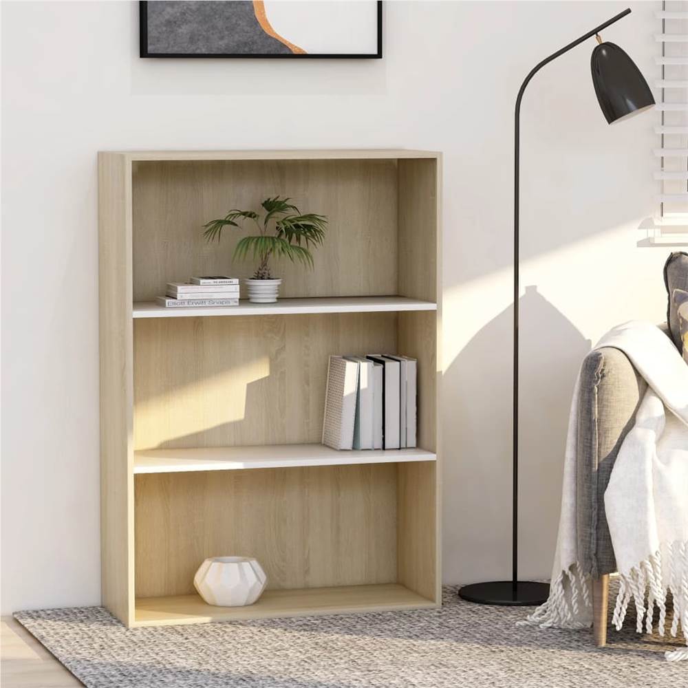 

3-Tier Book Cabinet White and Sonoma Oak 80x30x114 cm Chipboard