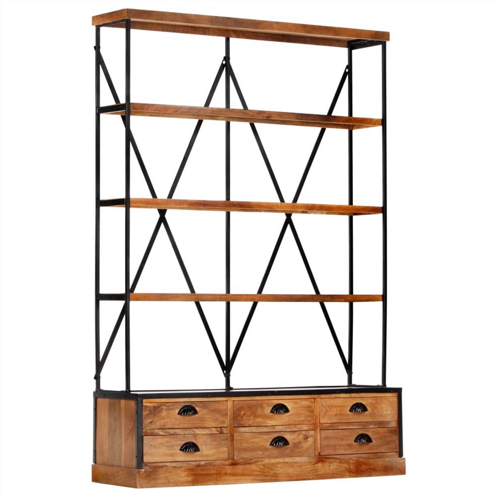 4-Tier Bookcase with 6 Drawers 122x36x181 cm Solid Mango Wood