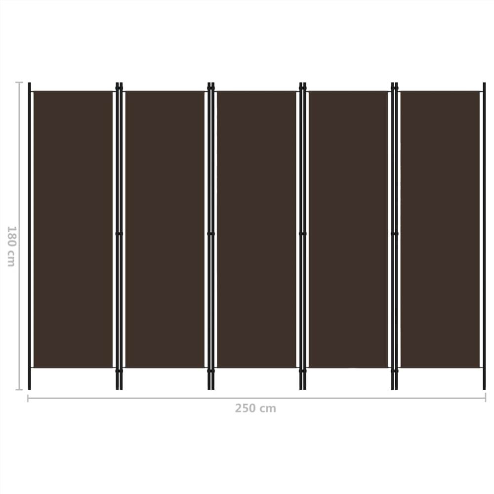 5-Panel Room Divider Brown 250x180 cm