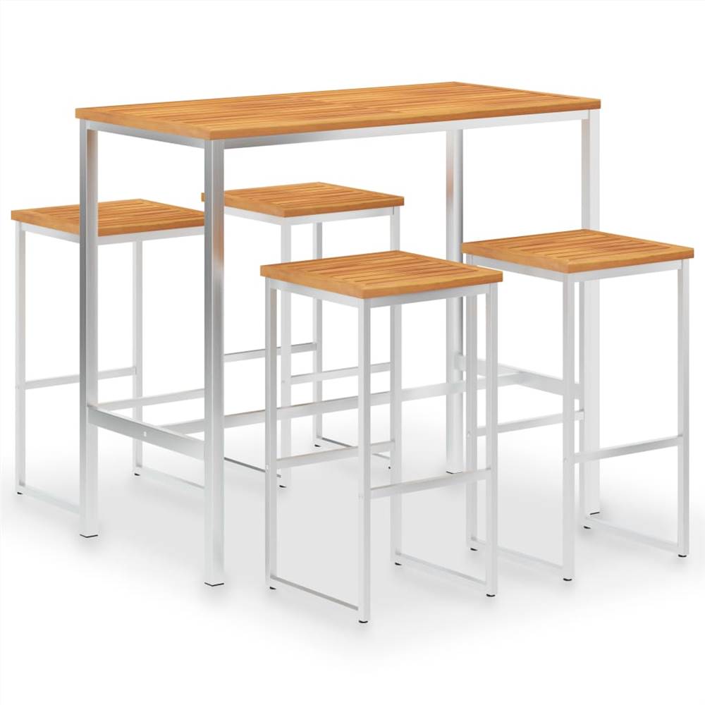 

5 Piece Bar Set Solid Acacia Wood and Stainless Steel