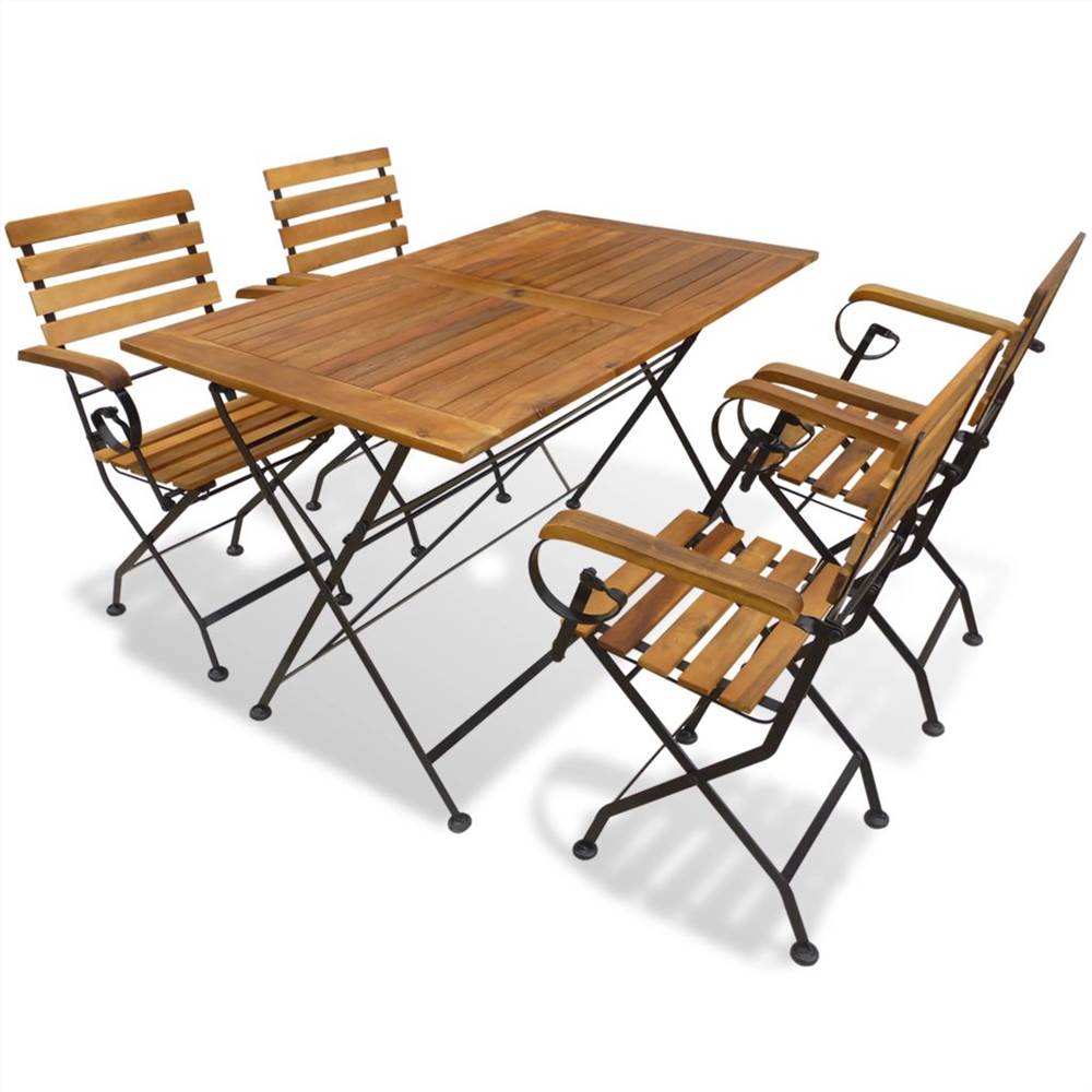 

5 Piece Folding Outdoor Dining Set Solid Acacia Wood