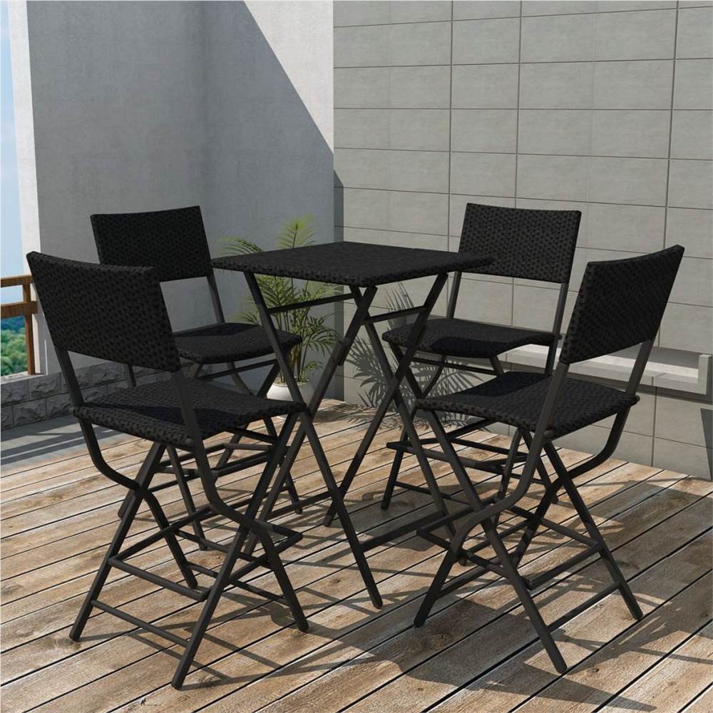 

5 Piece Folding Outdoor Dining Set Steel Poly Rattan Black