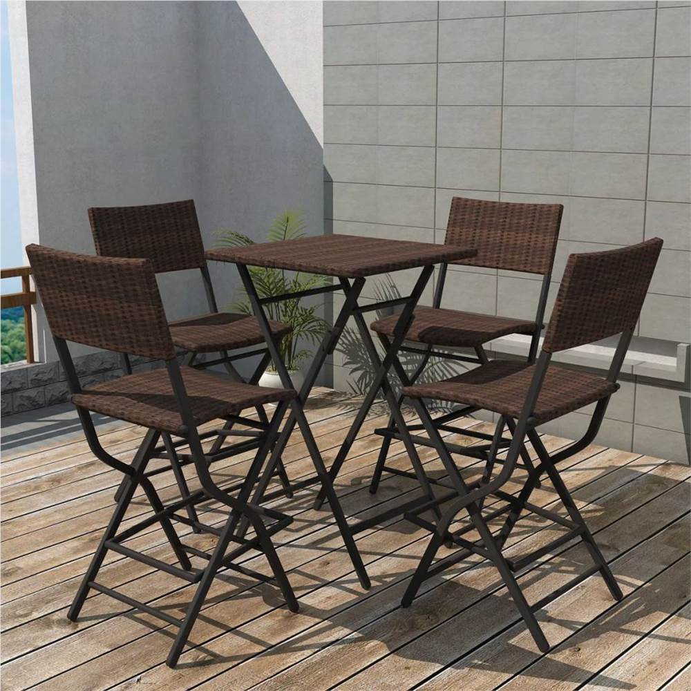 

5 Piece Folding Outdoor Dining Set Steel Poly Rattan Brown