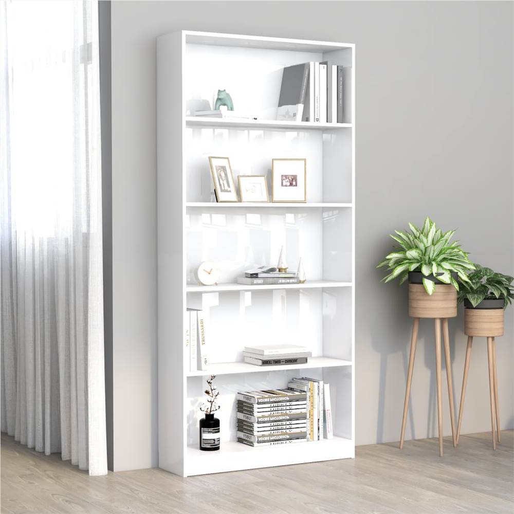 

5-Tier Book Cabinet High Gloss White 80x24x175 cm Chipboard