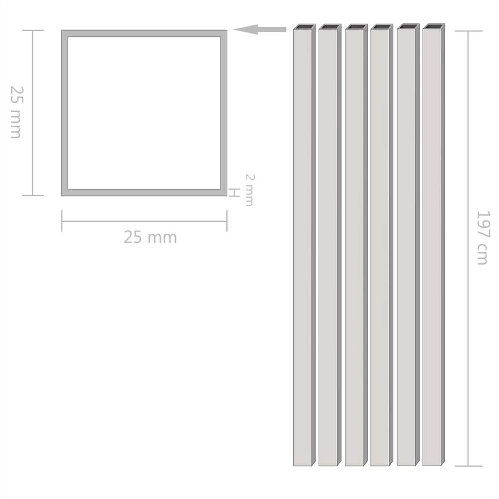 6 pcs Aluminium Tubes Square Box Section 2m 25x25x2mm