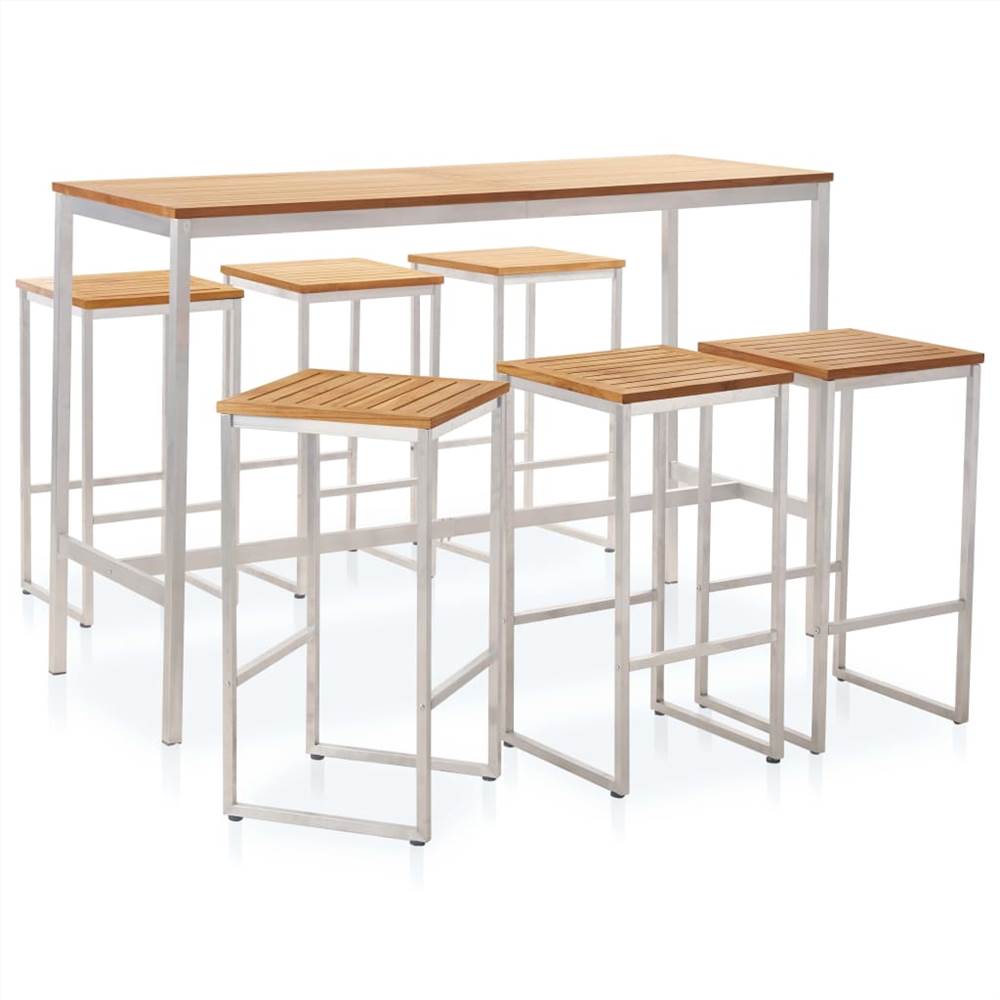 

7 Piece Bar Set Solid Teak Wood and Stainless Steel