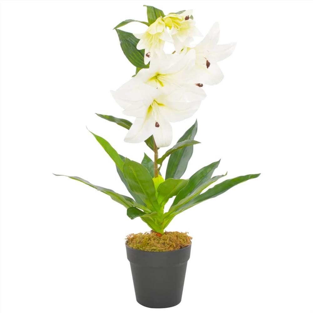 زنبق نبات صناعي مع وعاء أبيض 65 سم