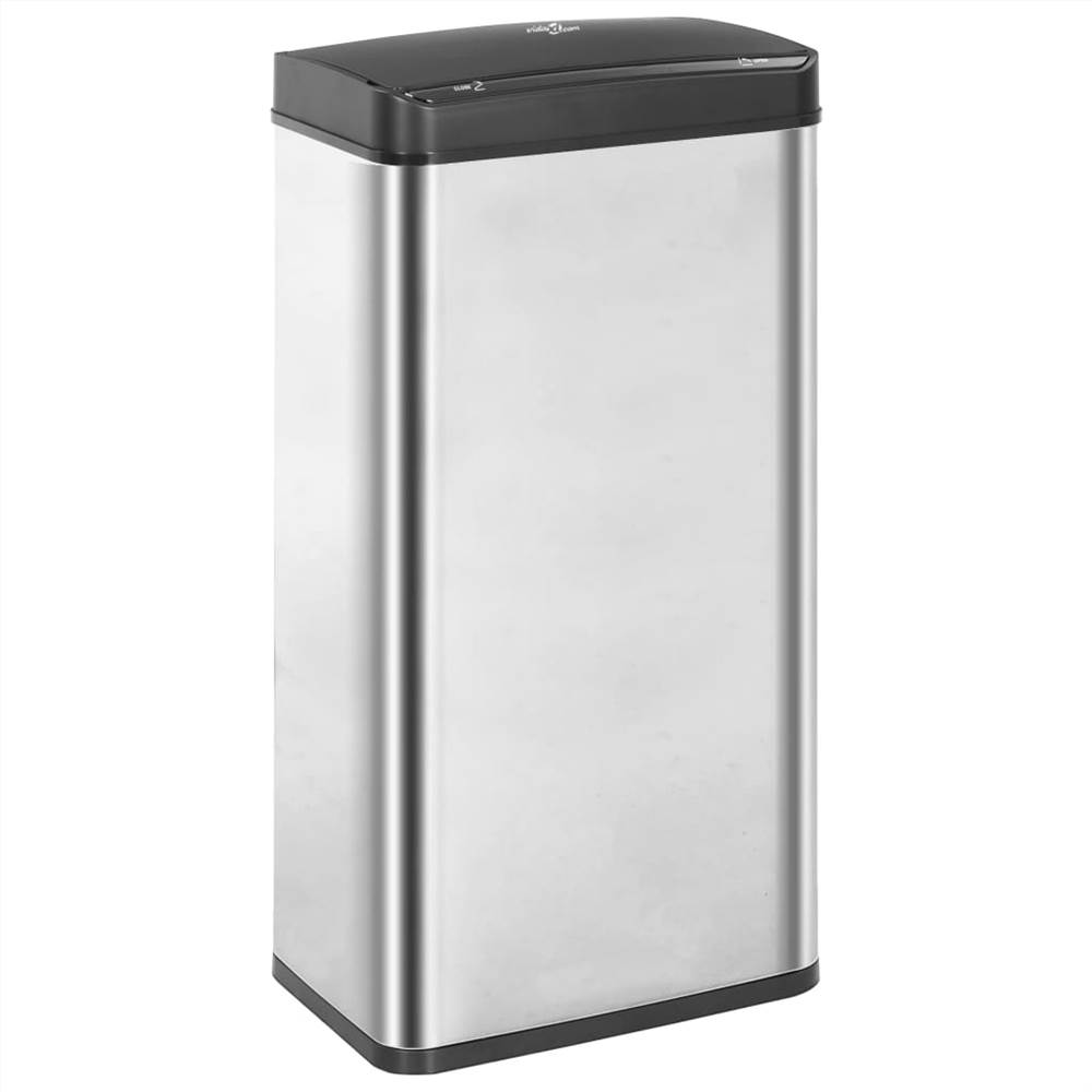 Automatic Sensor Dustbin Silver and Black Stainless Steel 80 L